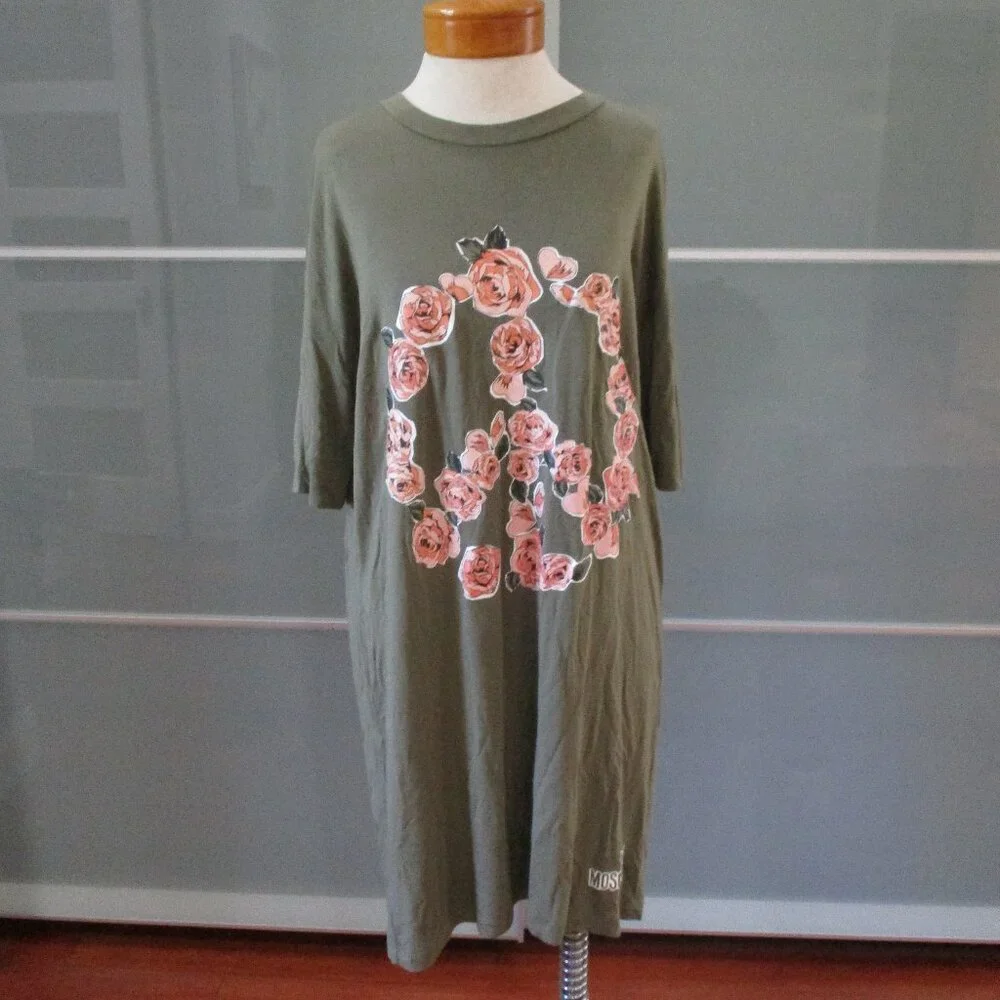 Love Moschino Short Sleeve Olive Green Jersey T-shirt Shift Dress